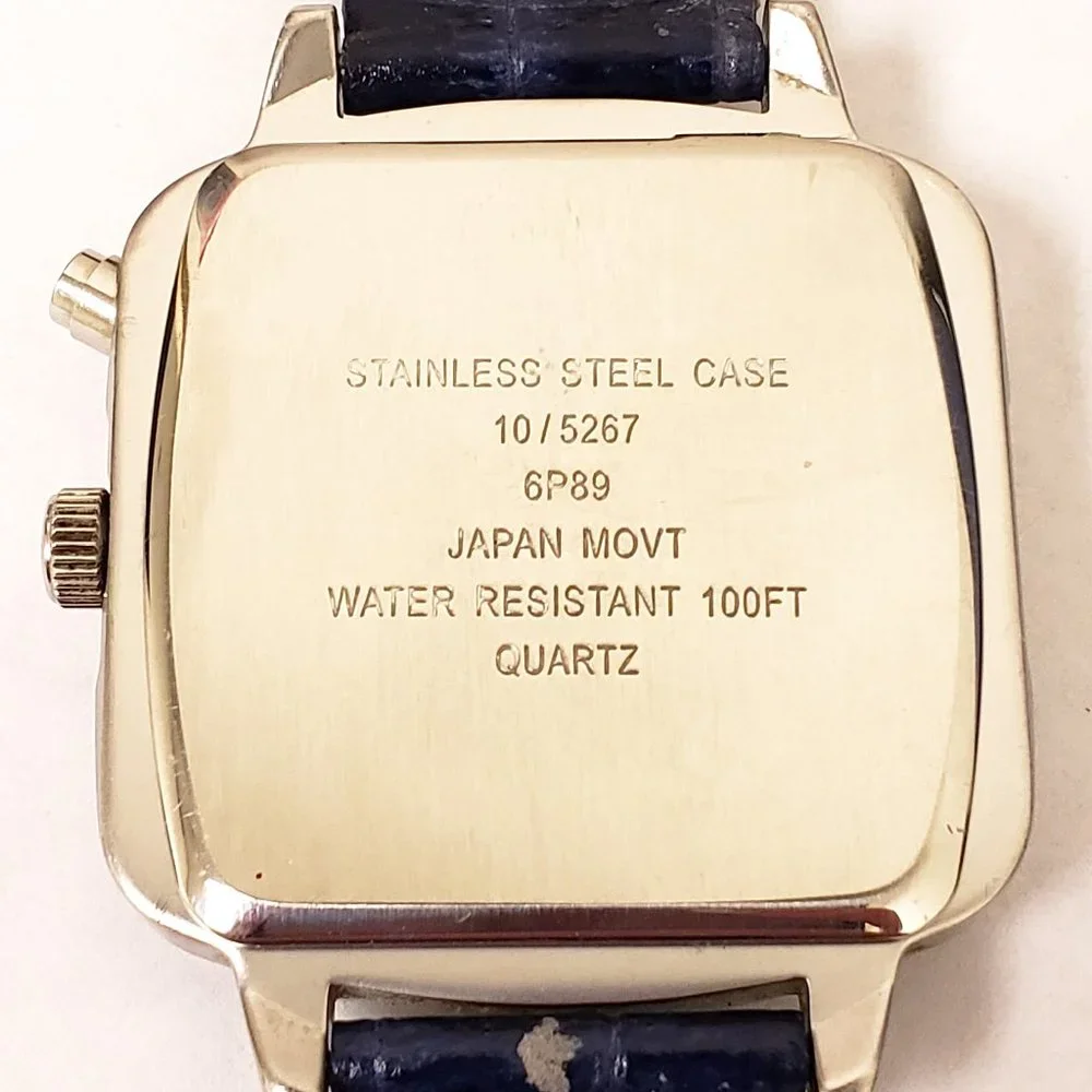 Anne Klein AK Navy Blue Day Date DOW 24-HR Red White Blue Square Face Watch